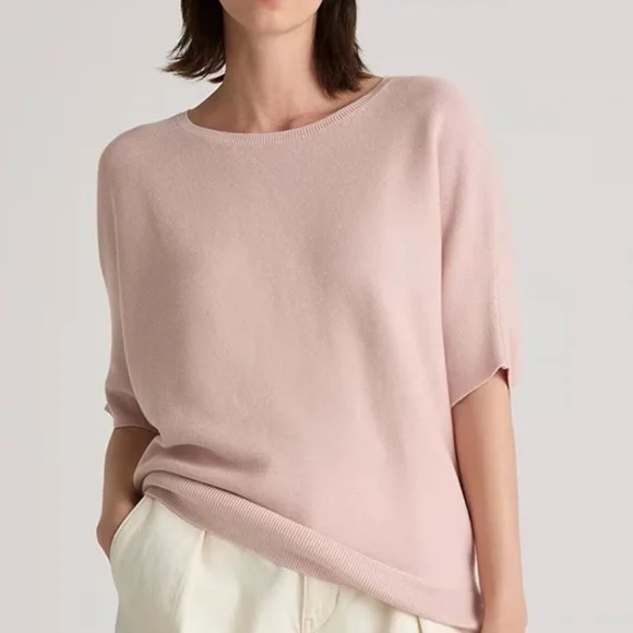 Quince Dolman Sweater Crew Cotton Cashmere Link Stitch Sugar Stone Sz M - Picture 5 of 16